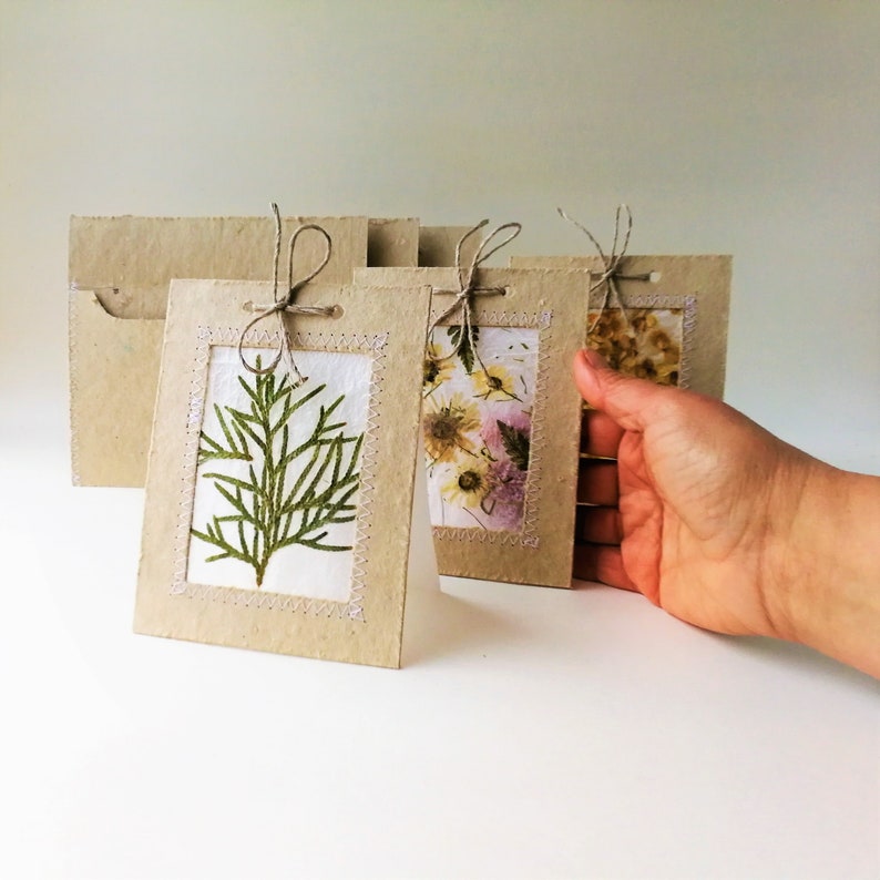 Hand made greeting cards set of 3 with dried flowers and plants All occasions gift cards Salutation notecards image 5