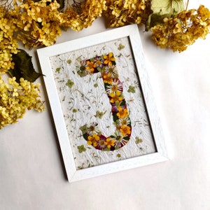 Letter Initial Pressed Flower Frame Personalized Gift white frame