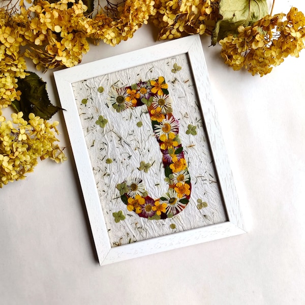 Letter Initial Pressed Flower Frame Personalized Gift