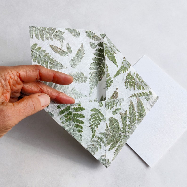 Square Invitation Envelope from Handmade Paper with Real Fern image 6