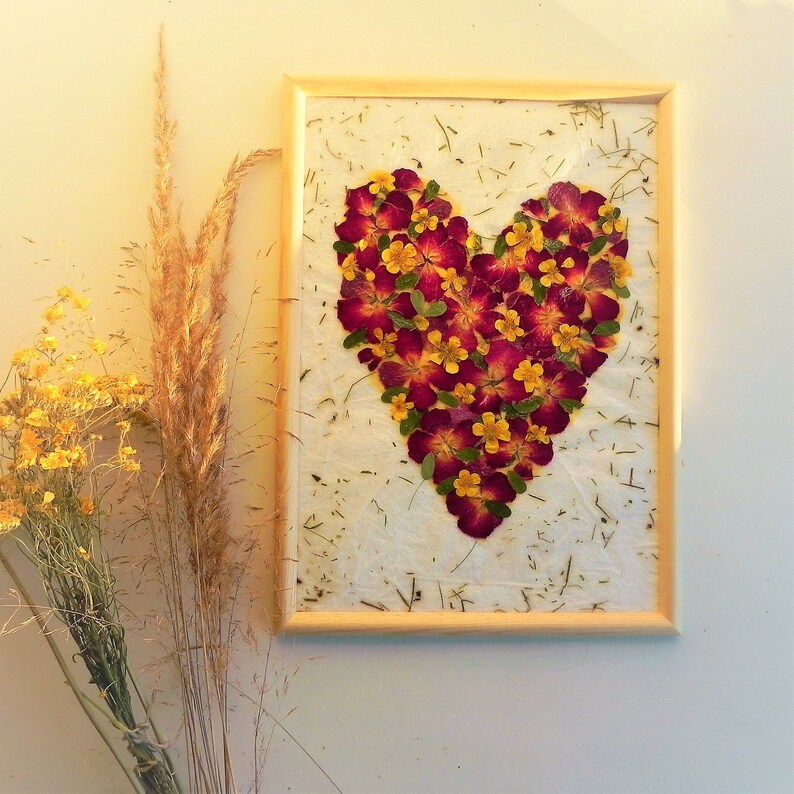 Pressed Rose Floral Heart Wall Art Hanging Frame Romantic Gift Etsy