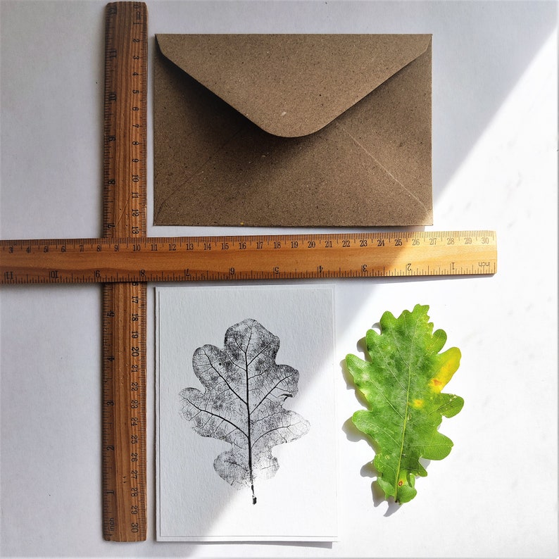 Oak leaf blank card, minimalist botanical black white monoprint image 9
