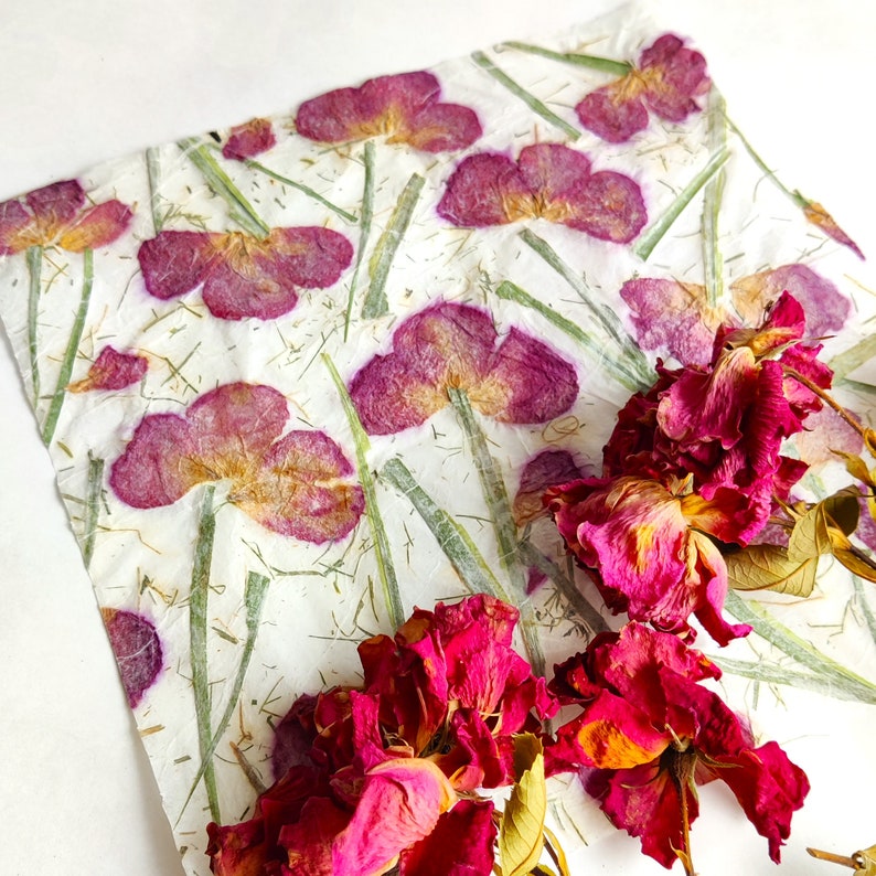 flower petal paper, homemade square wedding papers 3 sheets