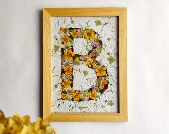 Name first letter Baby gift Pressed floral initial art