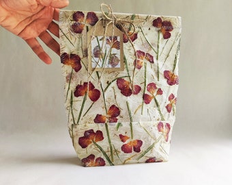 Bolsas de regalo de fiesta bohemias, bolsa de regalo con flores de rosas secas, papel hecho a mano