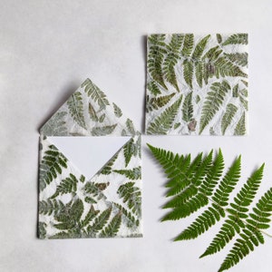Square Invitation Envelope from Handmade Paper with Real Fern image 3