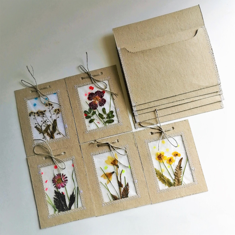 Real pressed flower hand made paper unique cards and envelopes Etsy