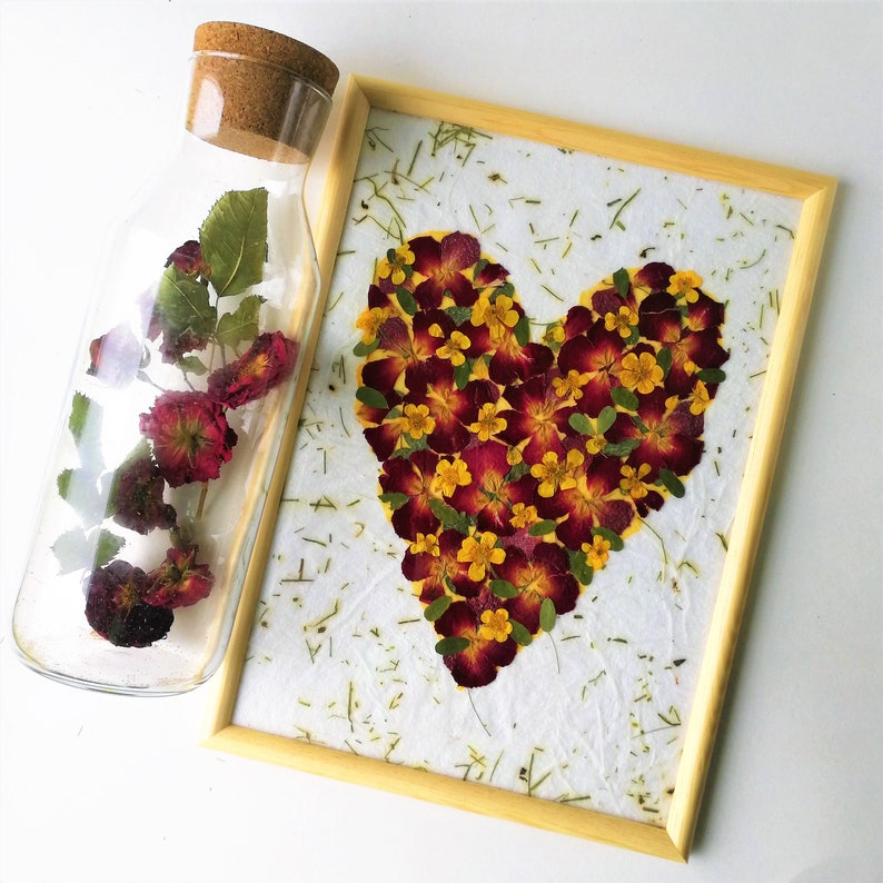 Pressed Rose Floral Heart Wall Art Hanging Frame Romantic Gift Etsy