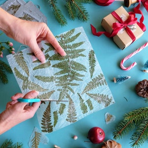 Handmade paper with real fern. Pressed fern decorative paper.