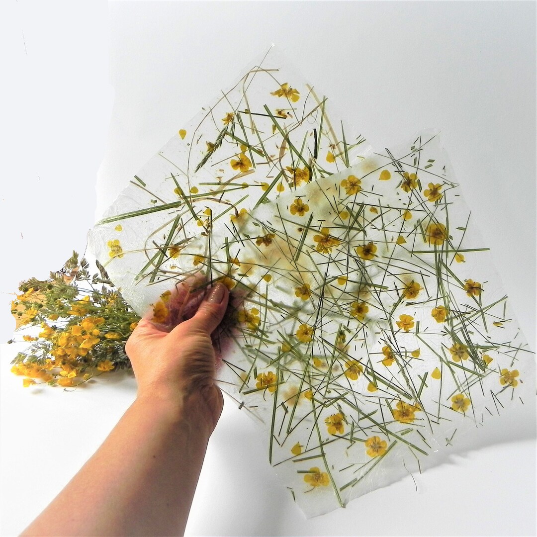 Homemade Paper, Wildflower Bohemian Paper, Handmade Art Paper, Yellow