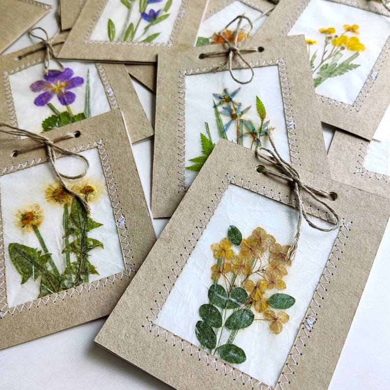 Handmade Pressed Flower Art Cards Set of 10 Favors for Guests - Etsy