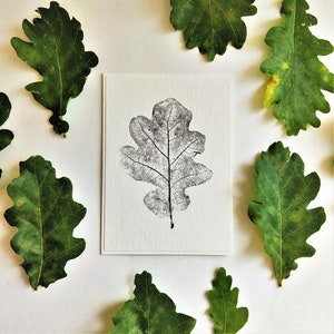 Oak leaf blank card, minimalist botanical black white monoprint image 3