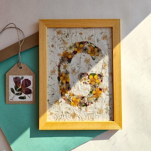 Pressed Floral Initial Art, Handmade Name Gift image 1