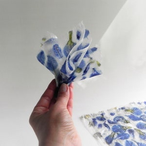 Blue handmade paper with iris flowers petals romantic floral DIY hand made paper image 8