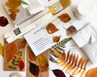 DIY craft kit for adults, papermaking kit with dried fall leaves, gift idea