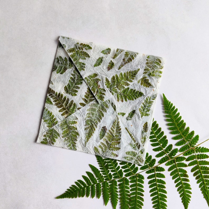 Square Invitation Envelope from Handmade Paper with Real Fern 1 envelope