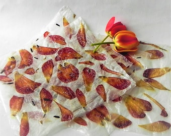 Handmade paper with real tulip flowers, decorative art paper