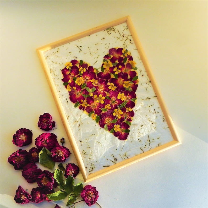 Pressed Rose Floral Heart Wall Art Hanging Frame Romantic Gift Etsy
