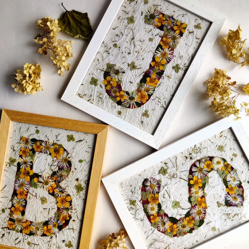 Pressed Floral Initial Art, Handmade Name Gift image 10
