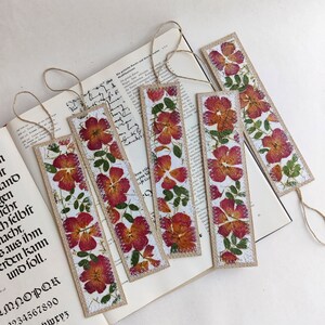 Marque-pages fleurs roses pressées, cadeau hygge fait main pour les amateurs de livres 5 bookmarks