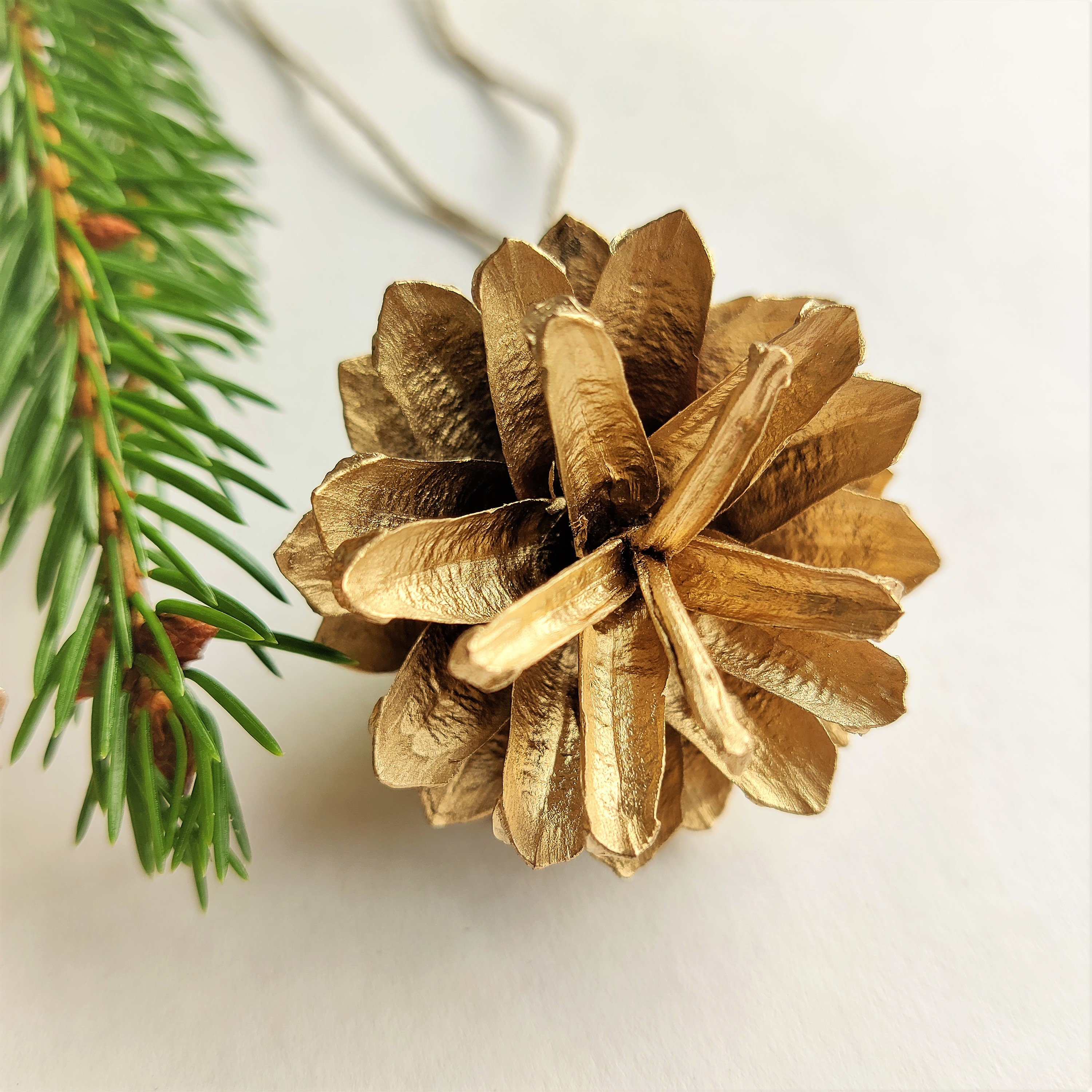 Pine Cone Christmas Tree Gold Ornaments, Set of 10 Real Pinecones Eco ...