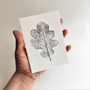 Oak leaf blank card, minimalist botanical black white monoprint image 7