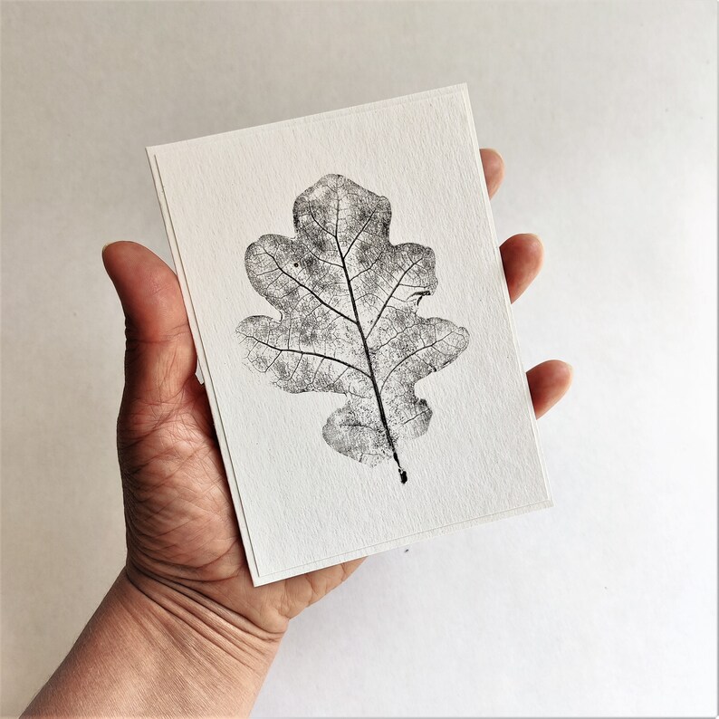 Oak leaf blank card, minimalist botanical black white monoprint image 7