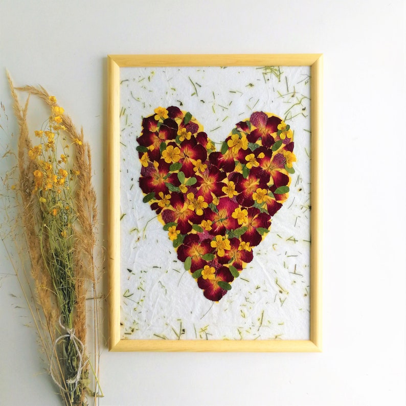 Pressed Rose Floral Heart Wall Art Hanging Frame Romantic Gift Etsy