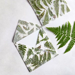 Square Invitation Envelope from Handmade Paper with Real Fern