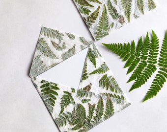 Square Invitation Envelope from Handmade Paper with Real Fern