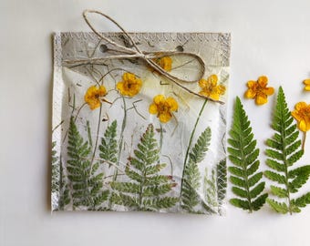 Small Handmade Paper Gift Bag with Dried Flowers Floral Favor Bags