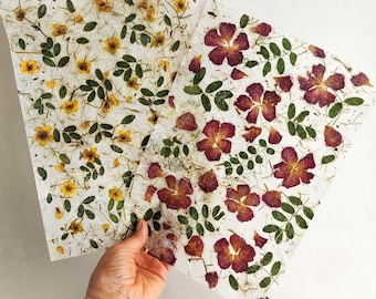 Pressed Flower Paper set of 2, Dried Floral Art Handmade Papers