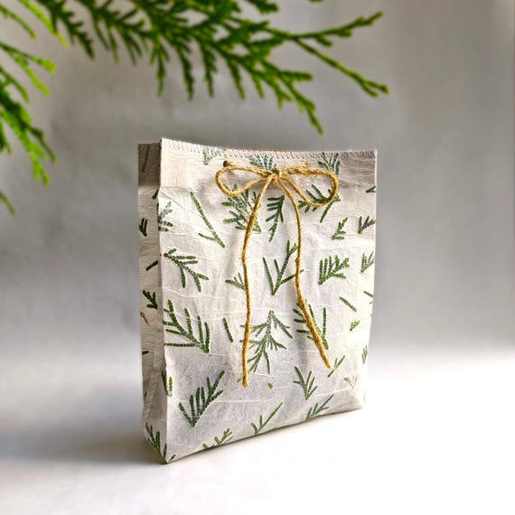 Handmade Paper Gift Bag - Unique Green Christmas Wrap