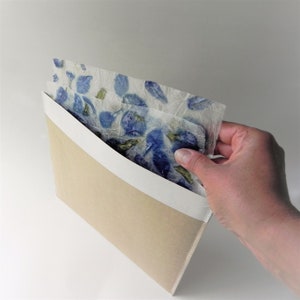 Blue handmade paper with iris flowers petals romantic floral DIY hand made paper image 7
