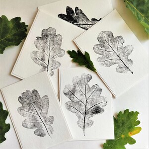 Oak leaf blank card, minimalist botanical black white monoprint set of 5 cards