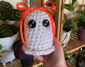 Crochet ghost plush, sparkly  ghost, finished product, cute ghost decor