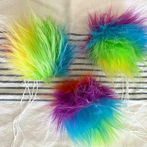 Rainbow faux fur pom poms, hat embellishments