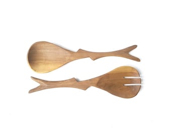 Small Wooden Salad Servers (spoon & fork), Kitchen Utensils, salad spoons