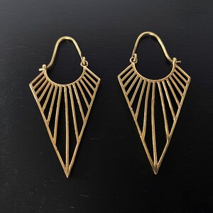Brass hoop earrings, V shape hoops, Boho earrings, Tribal hoops