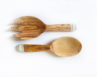 Wooden Salad Servers (spoon & fork), Kitchen Utensils, salad spoons