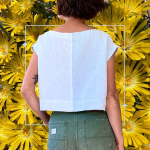 washed linen two-tone boxy crop top, MADE-TO-ORDER minimal slow fashion