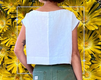 linen two-tone boxy crop top, Cumulo, made to order minimal slow fashion