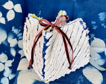 chenille drawstring bag, salvaged textiles, one of a kind, zero-waste modern komebukuro