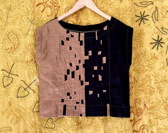 linen colorblock "KLIMT" piecework boxy top, Made To Order one of a kind zero waste slow fashion