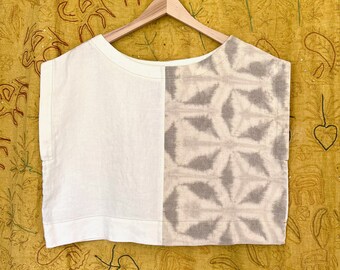 linen "Faded Flax" shibori box top, one-of-a-kind minimal tonal color block, medium/large