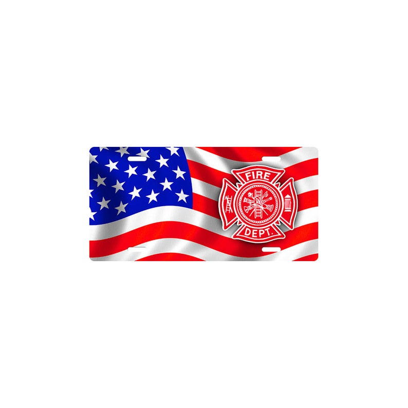 FIRE DEPT USA Flag Novelty Vanity Front License Plate 6 X 12 Inch