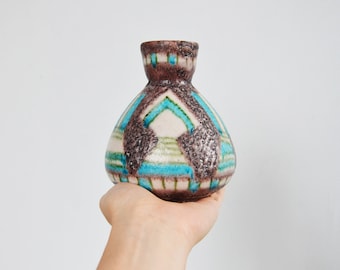 Vintage 1950s GUIDO GAMBONE Rare Italian Modernist Studio Pottery Vase with Abstract Decoration