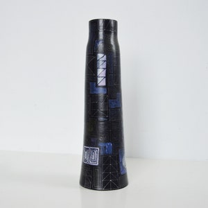 Vintage 1950s LU KLOPFER for Johann Lipp, Rare XL Studio Pottery Vase with Geometric Incised Pattern, West Germany