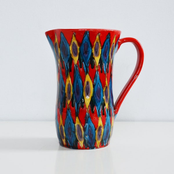 Vintage jaren 1950 ELIO SCHIAVON Trippy Harlequin Mid-Century Studio Pottery Pitcher, Italië