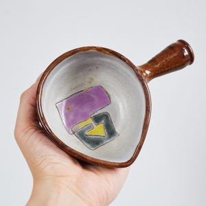 Vintage 1950s JULIETTE DEREL Scarce Studio Pottery Pouring Dish with Abstract Modernist Shapes, France
